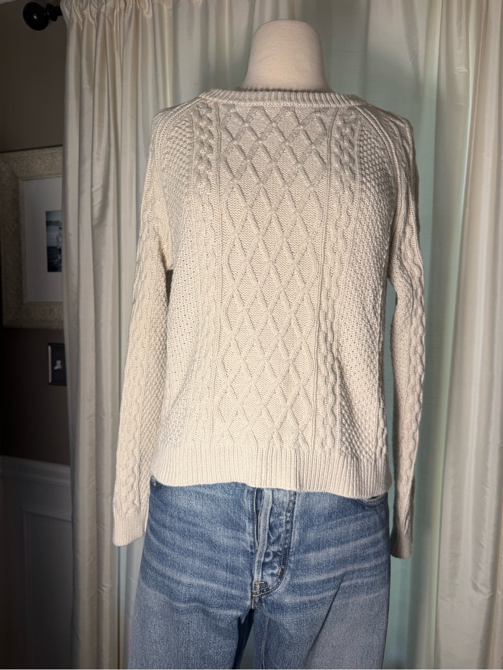 Vintage J. Crew Textured Cotton Cable Crewneck Sweater in Off-White